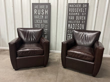Crate & Barrel Streeter Leather Club Chairs (2) & Ottoman