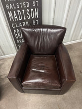 Crate & Barrel Streeter Leather Club Chairs (2) & Ottoman