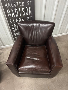 Crate & Barrel Streeter Leather Club Chairs (2) & Ottoman