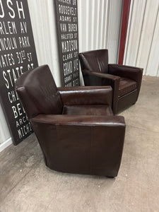 Crate & Barrel Streeter Leather Club Chairs (2) & Ottoman