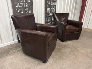 Crate & Barrel Streeter Leather Club Chairs (2) & Ottoman