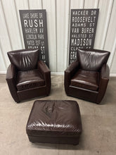 Crate & Barrel Streeter Leather Club Chairs (2) & Ottoman