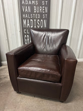Crate & Barrel Streeter Leather Club Chairs (2) & Ottoman
