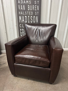 Crate & Barrel Streeter Leather Club Chairs (2) & Ottoman