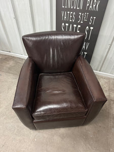 Crate & Barrel Streeter Leather Club Chairs (2) & Ottoman