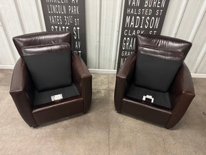Crate & Barrel Streeter Leather Club Chairs (2) & Ottoman