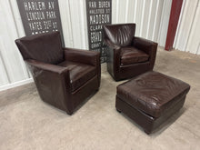 Crate & Barrel Streeter Leather Club Chairs (2) & Ottoman