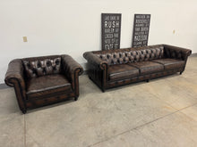 Bernhardt London Club Chesterfield Leather Sofa, Chair & Ottoman Set