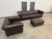 Bernhardt London Club Chesterfield Leather Sofa, Chair & Ottoman Set